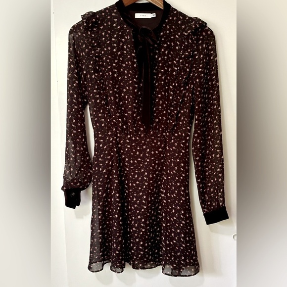 LUSH| Feminine Sheer Black Floral Red Rose Long Sleeve Ruffled Dress Sz S - Picture 6 of 7